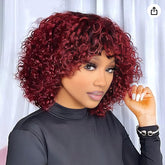 Super Double Drawn Wine Red Curly Fringe Wig-250g