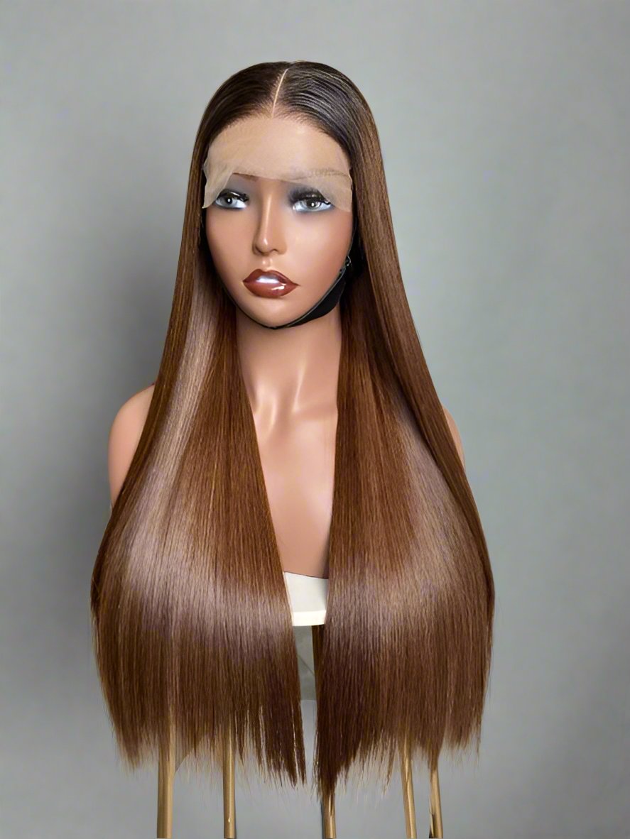 Chocolate Brown Bone Straight Wig