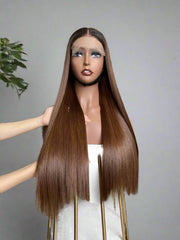 Chocolate Brown Bone Straight Wig