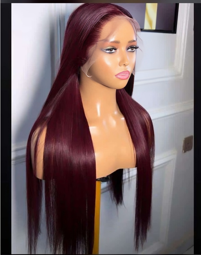 30" Burgundy Straight Wig